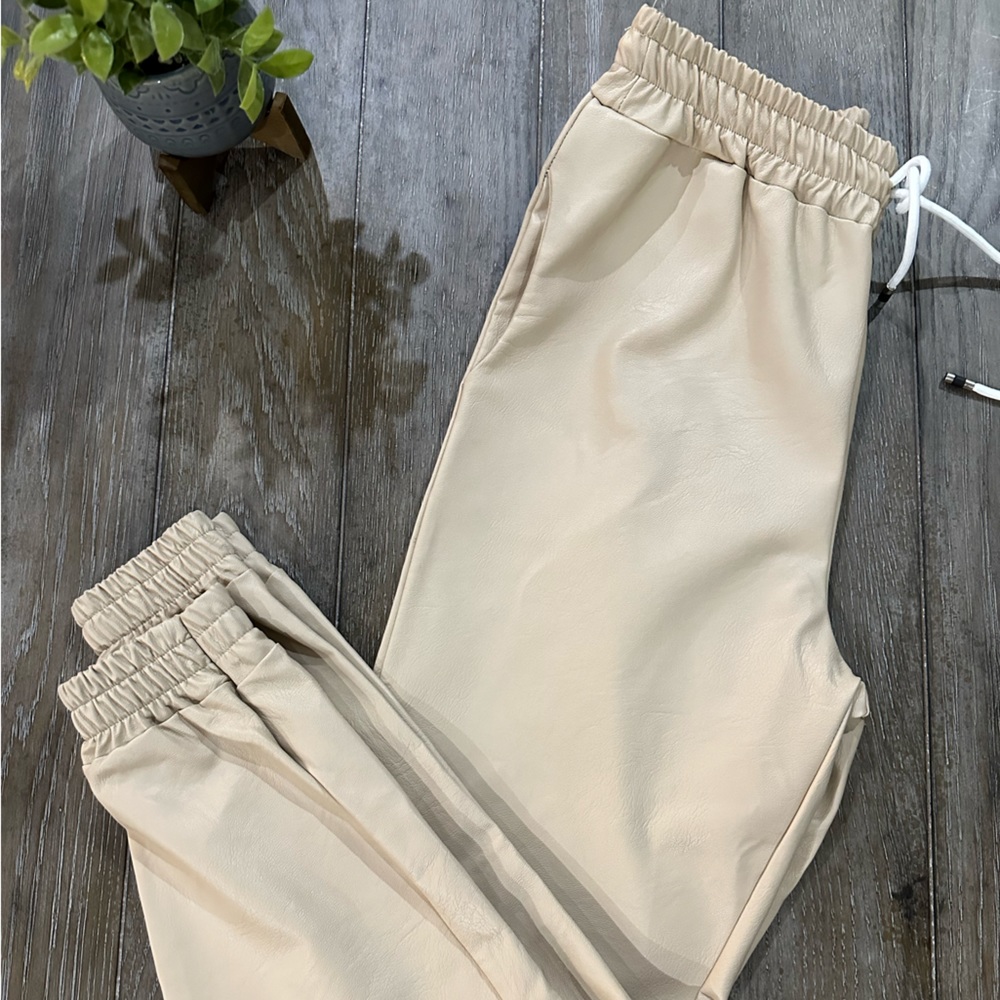 Parisian Vegan Leather Joggers - Picture 3 of 13